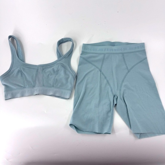 Fabletics Women's Light Green / blue Sports Bra Set - Picture 3 of 9